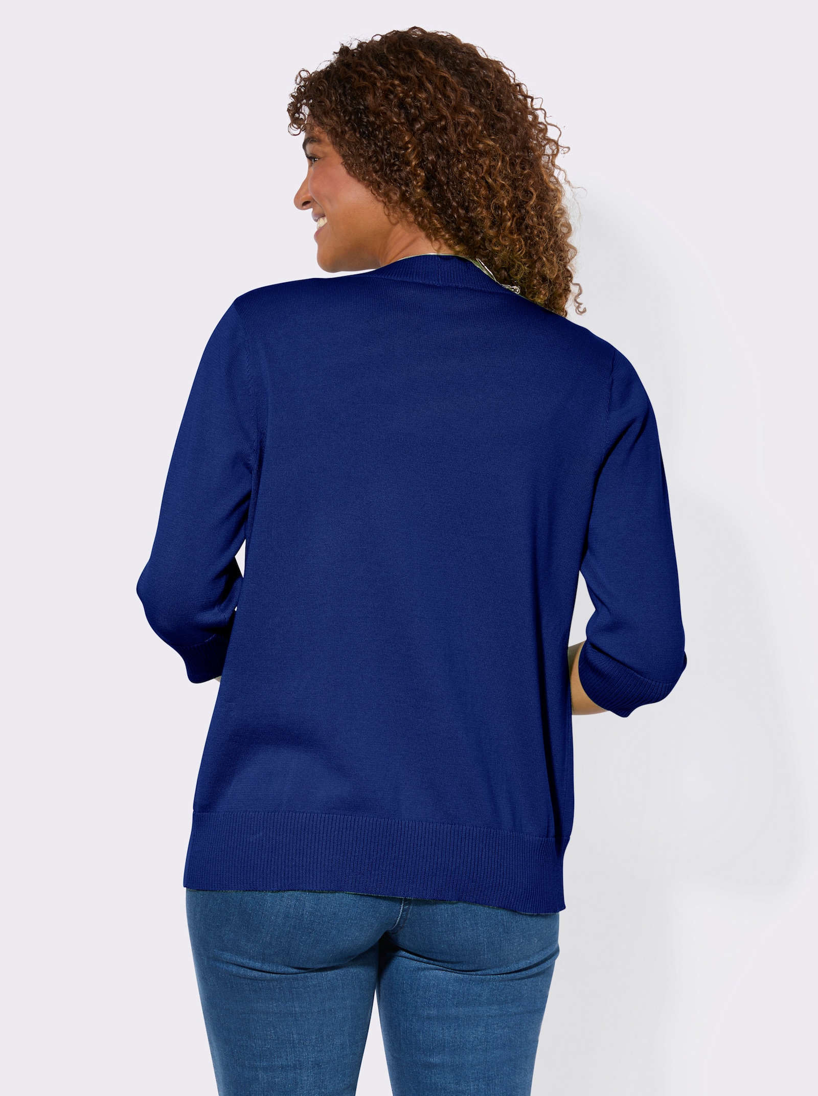 Feinstrickjacke mit gerippten Abschlüssen - royalblau
