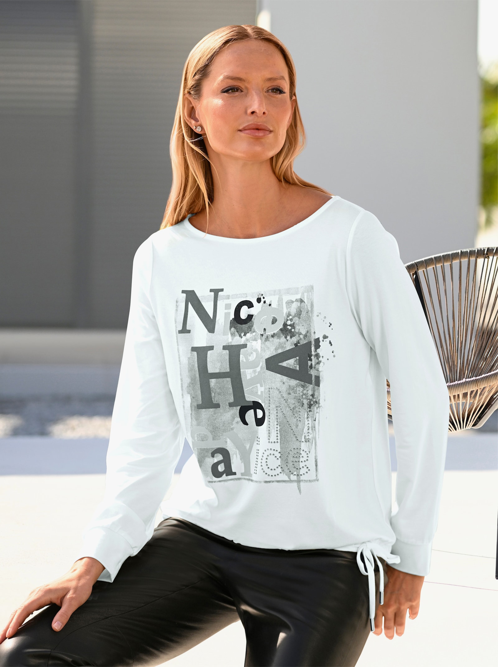 heine T-shirt à manches longues avec coulisse à l'ourlet - écru-gris clair imprimé