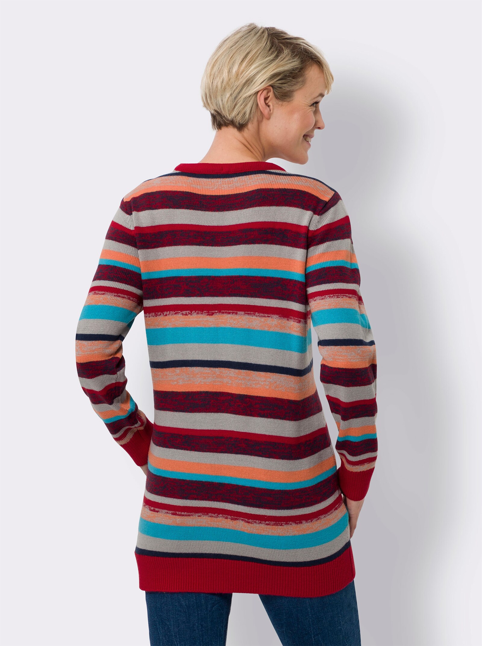 Lange pullover met streeppatroon - rood/papaja gestreept