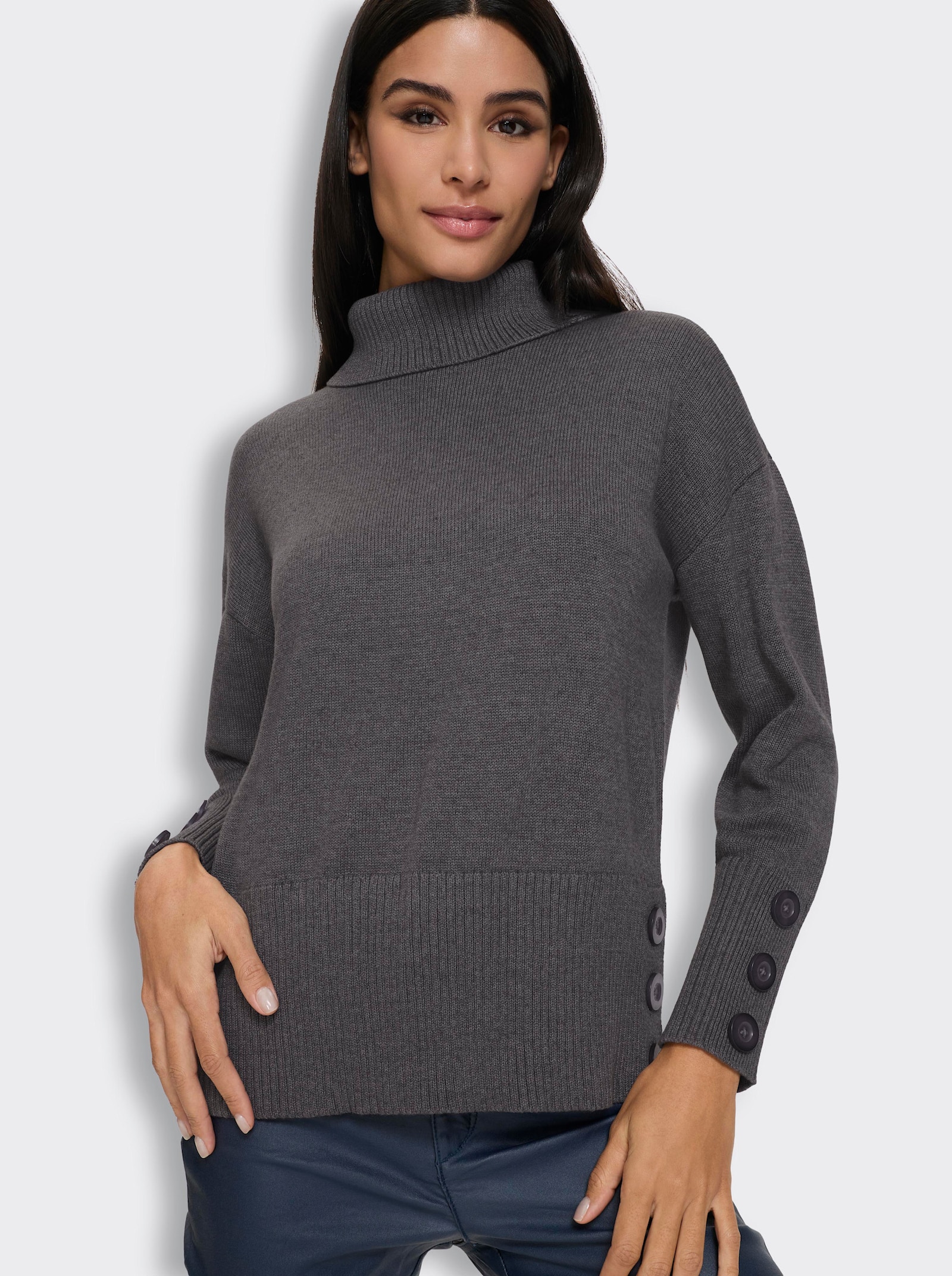 heine Rollkragenpullover mit Seitenschlitzen - anthrazit-meliert