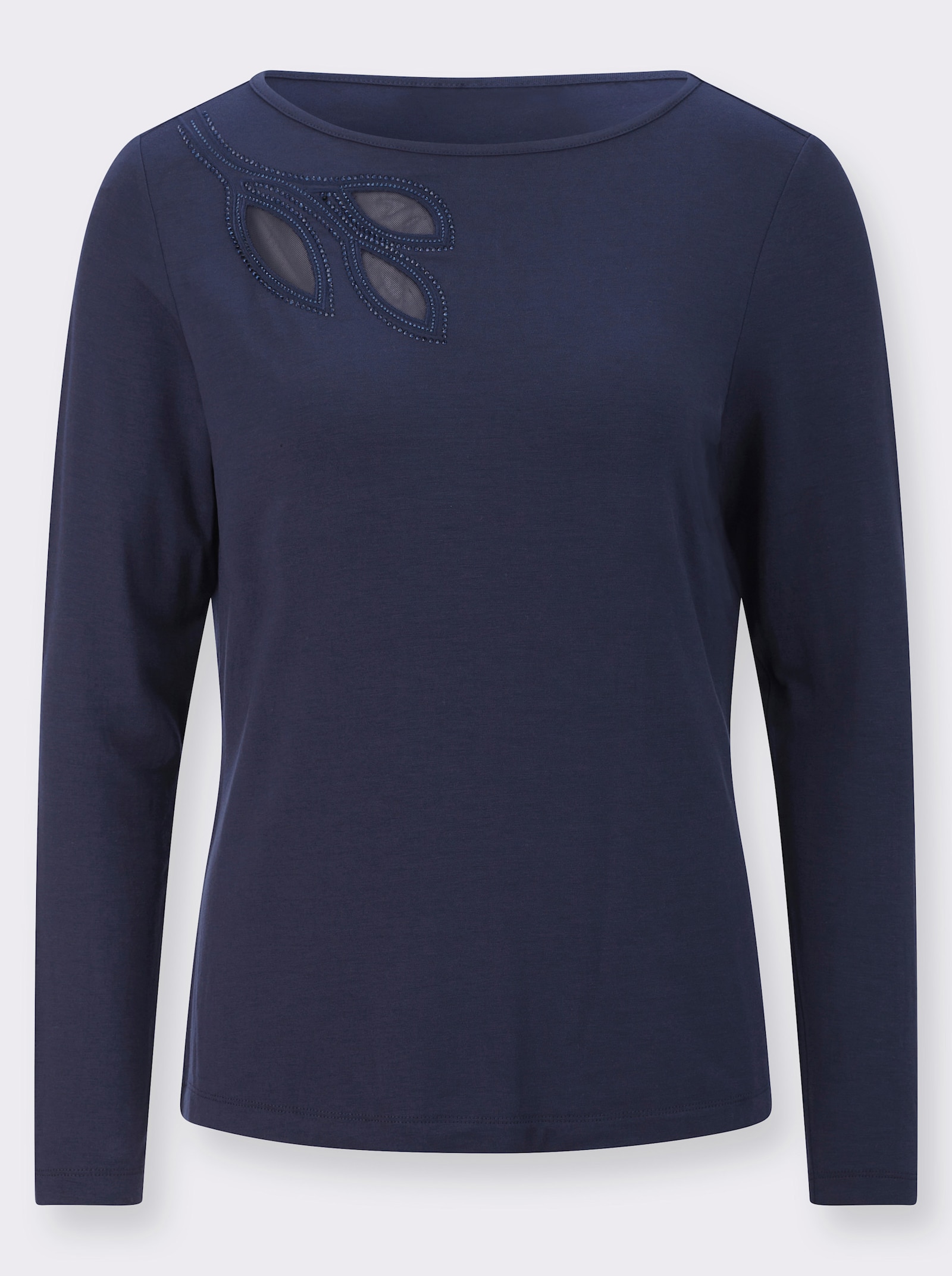 Langarmshirt mit Ziersteinchen - marine