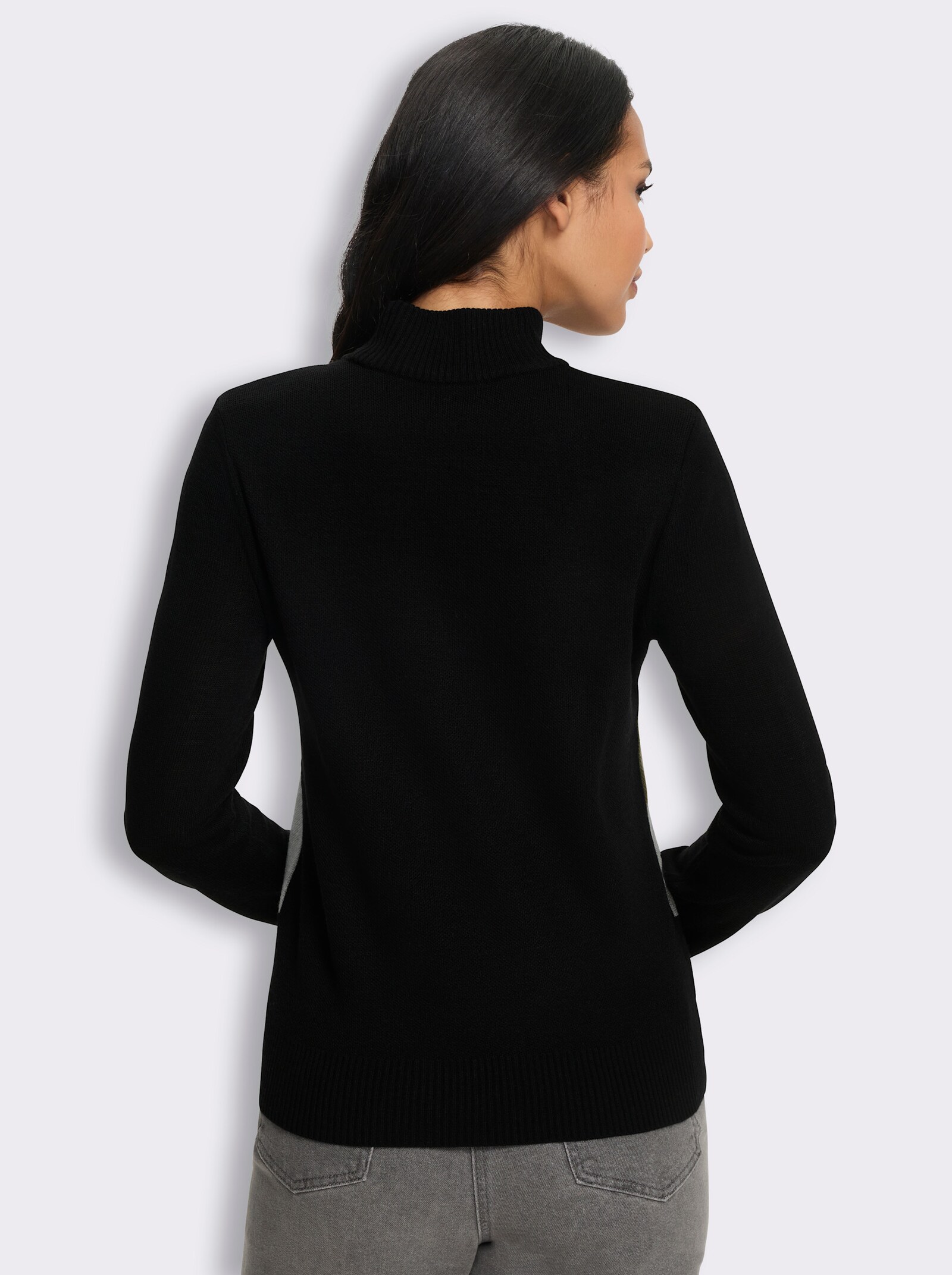 Stehkragenpullover mit Zickzack-Muster - schwarz-steingrau-gemustert