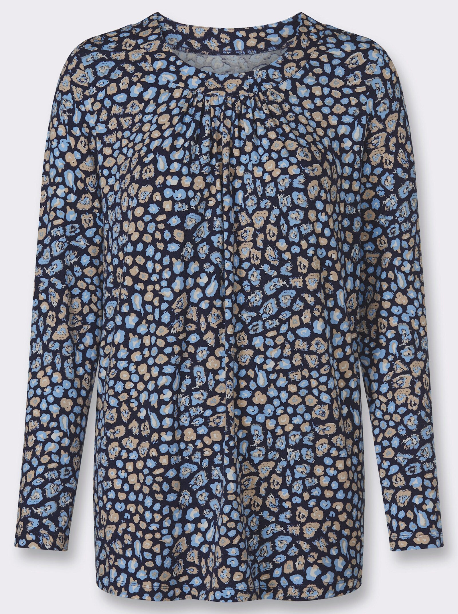 Tunikashirt mit Raffung am Ausschnitt - marine-himmelblau-bedruckt