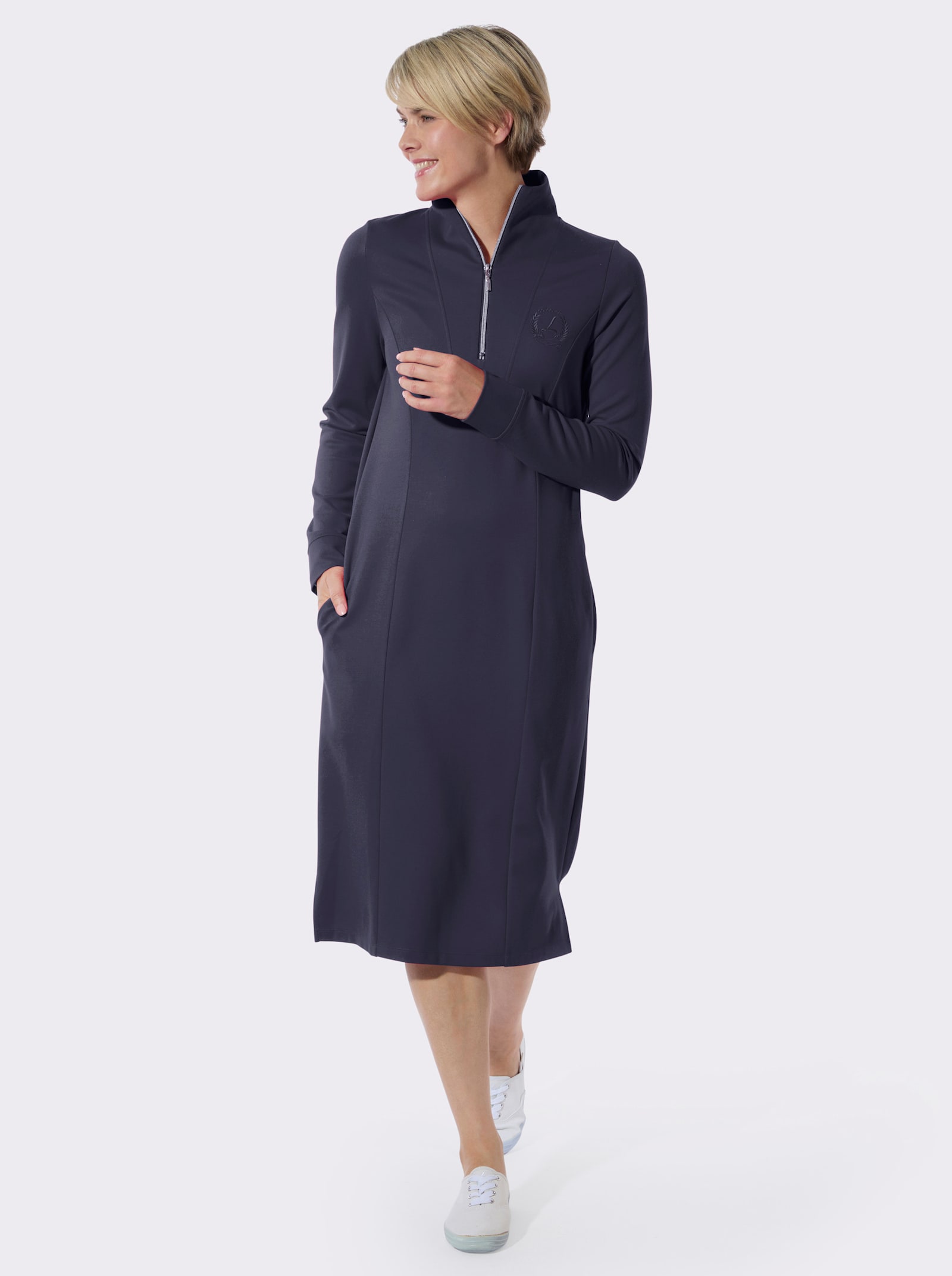 Jerseykleid mit Saumschlitzen - marine