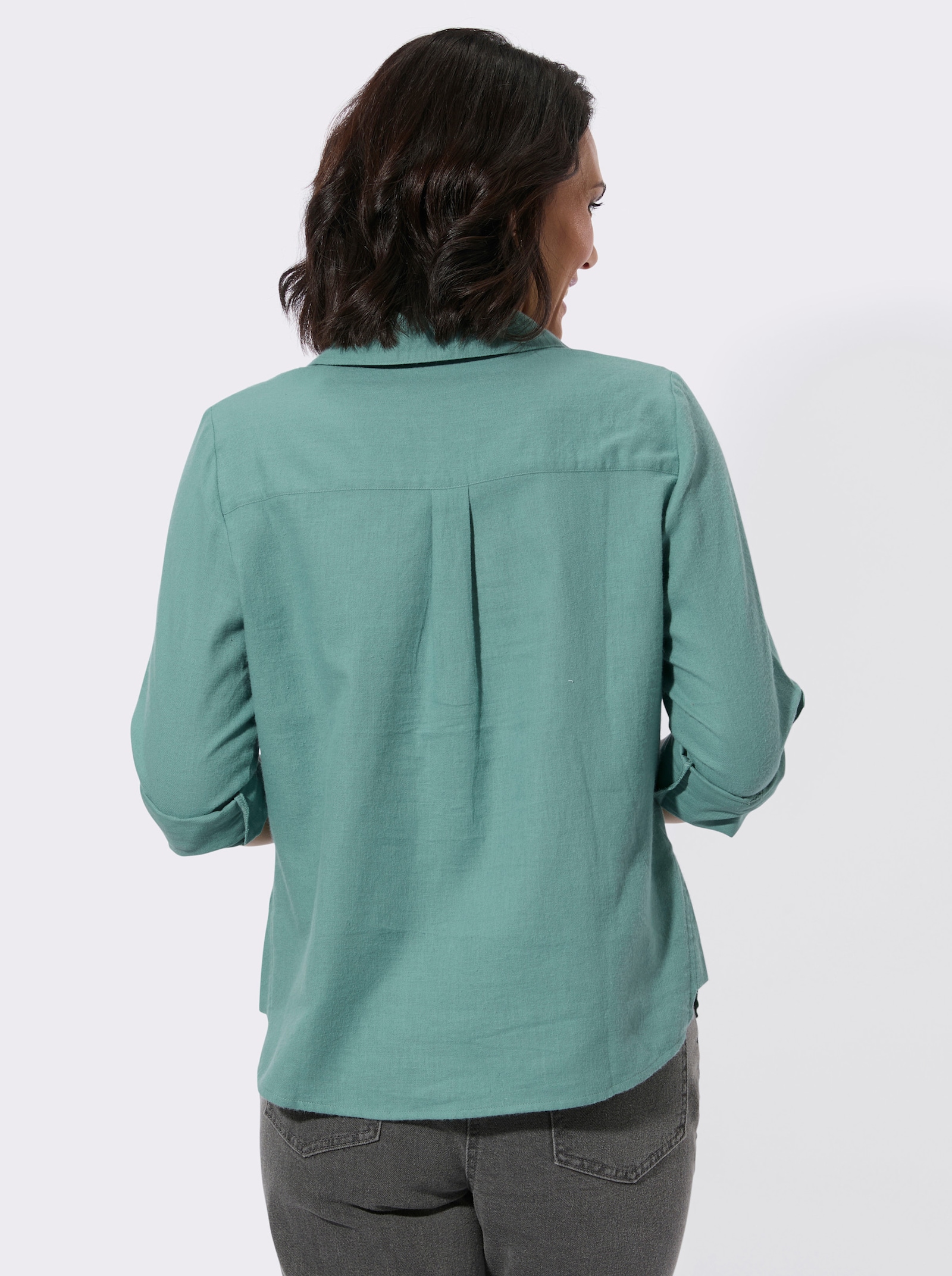 Flanellbluse mit krempelbaren Ärmeln - jade