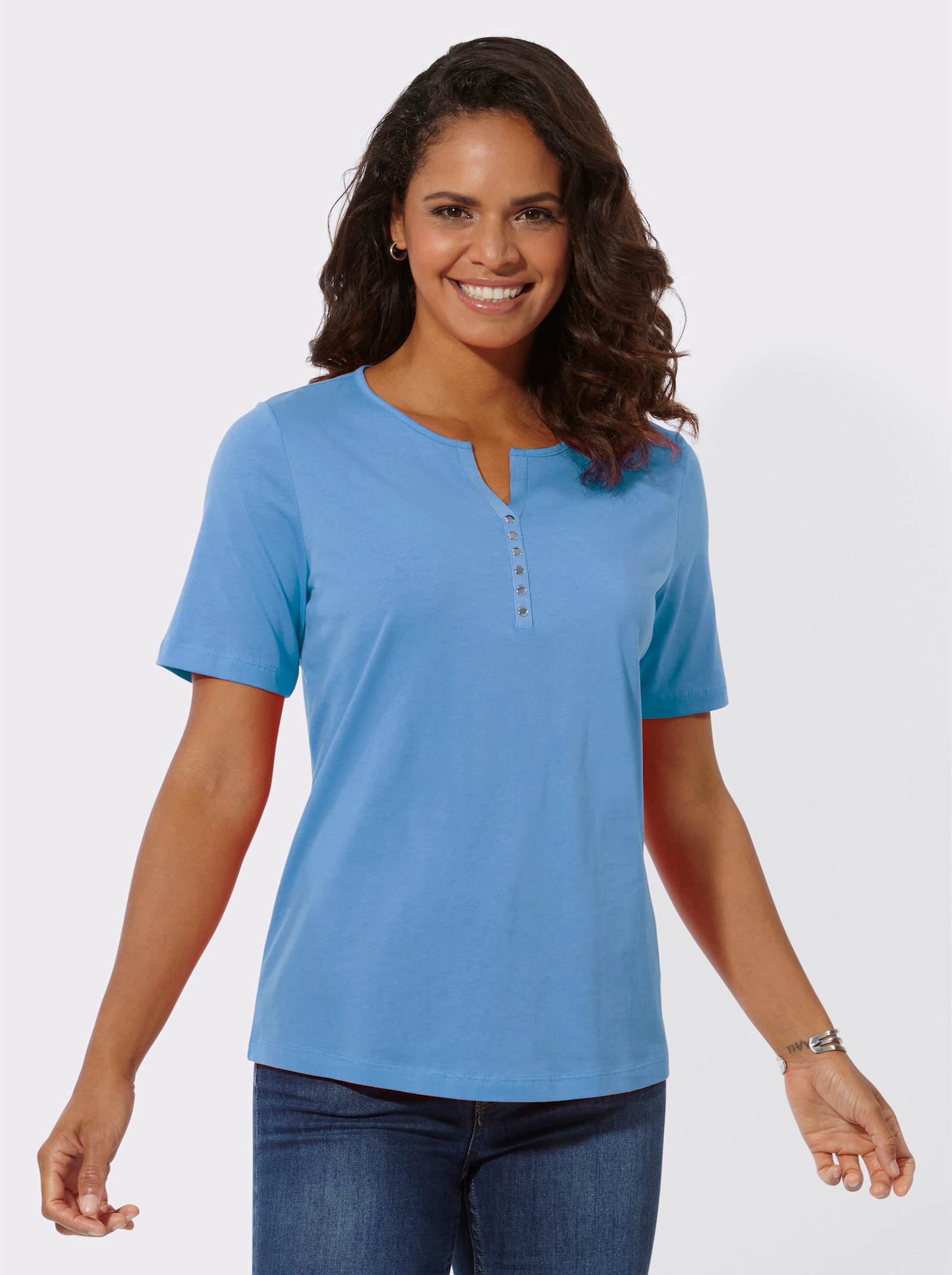 Kurzarmshirt aus reiner Baumwolle - himmelblau