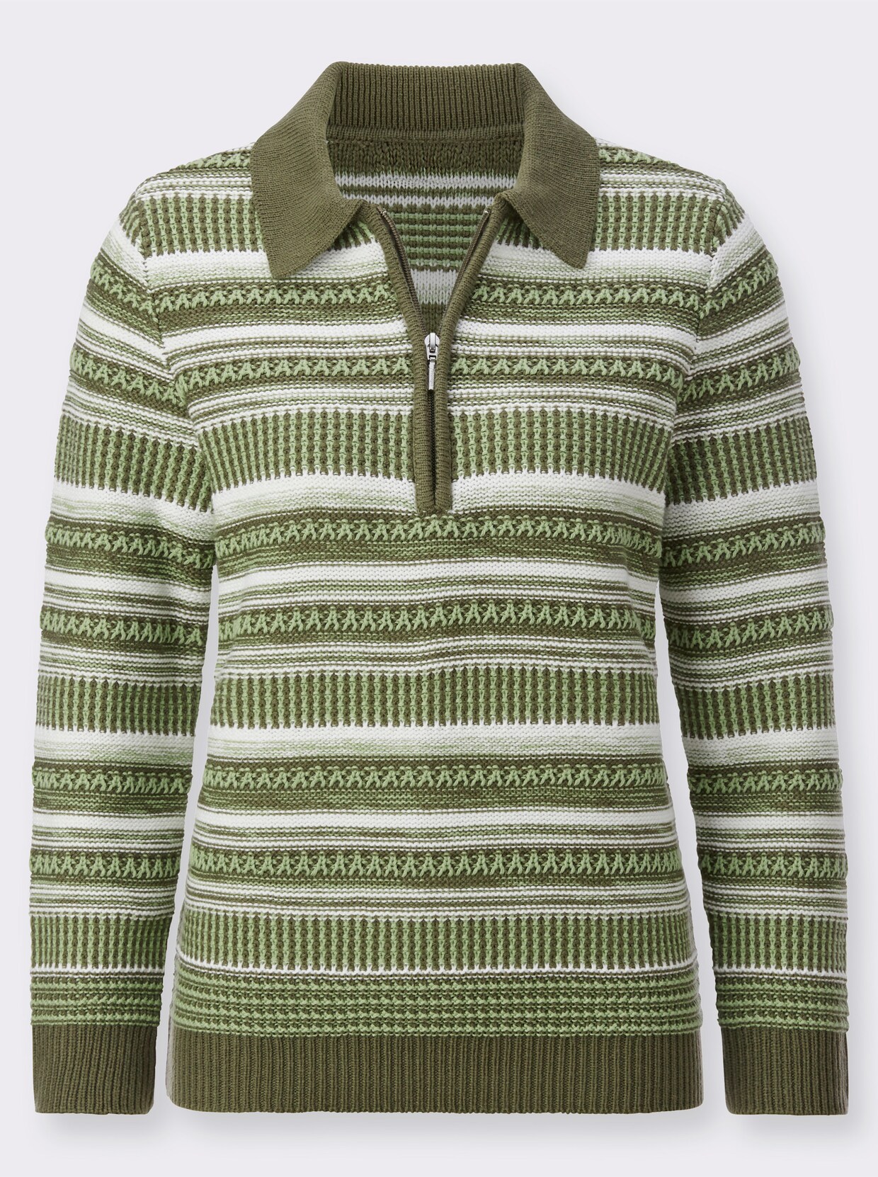Polopullover - kaki/ecru gedessineerd