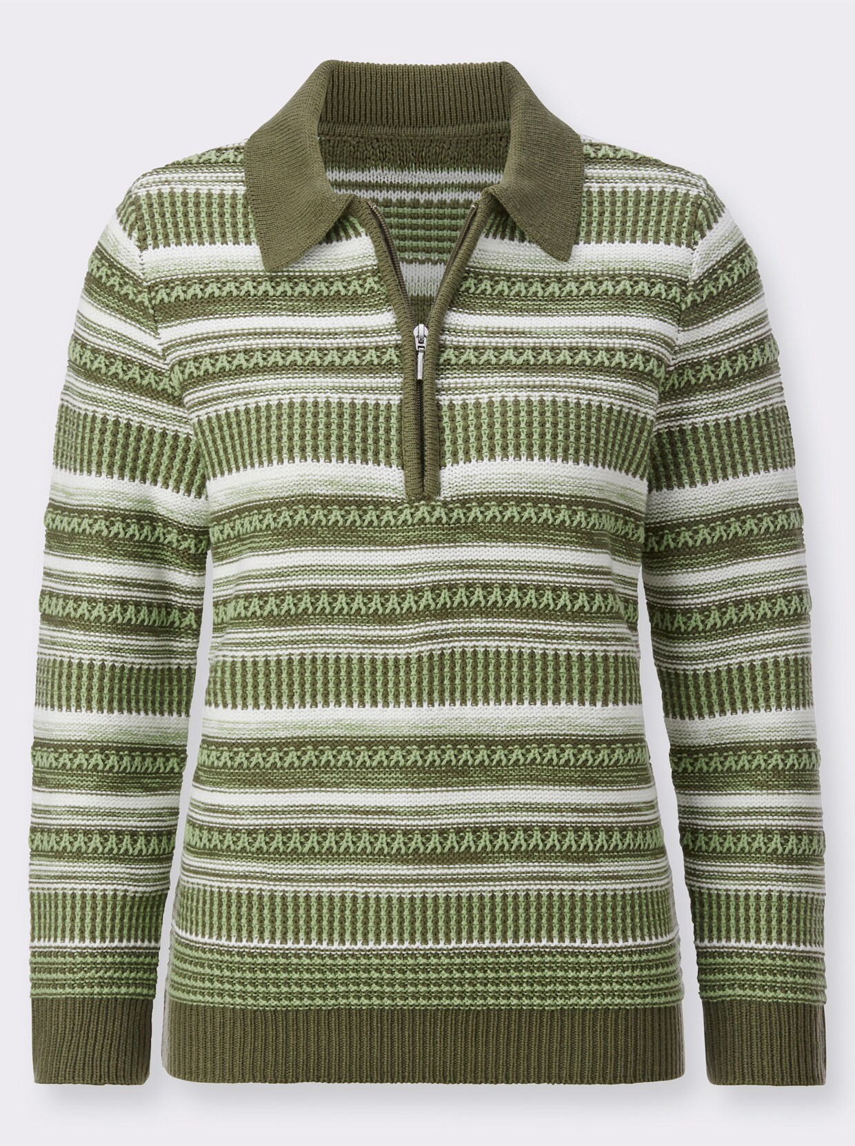 Pullover - khaki-ecru-gemustert