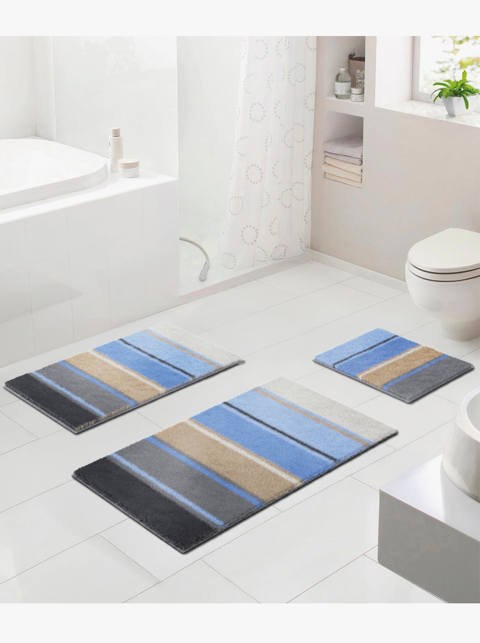 Grund Badematte - blau-taupe