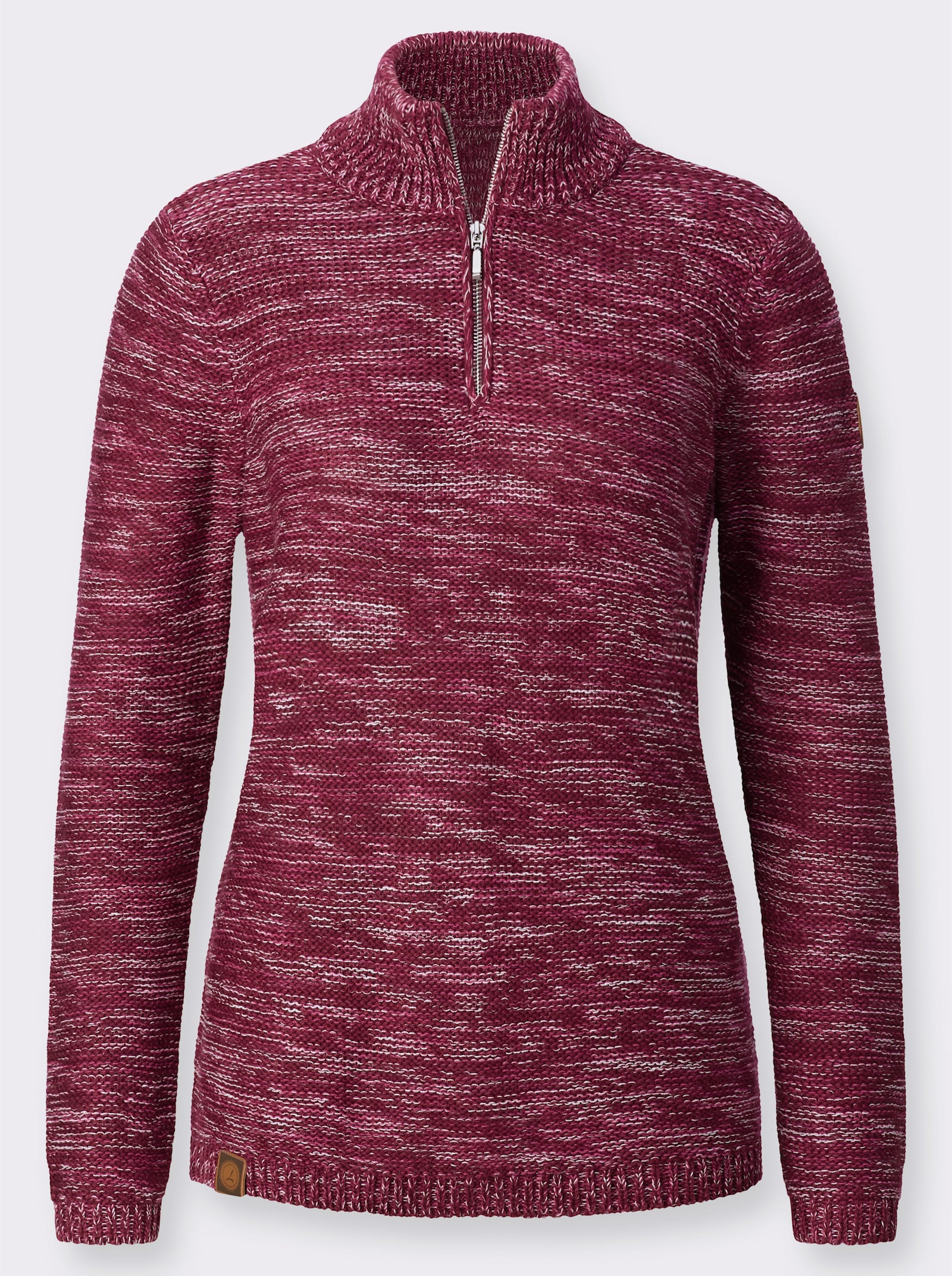 Troyer mit gerippten Abschlüssen - bordeaux-meliert