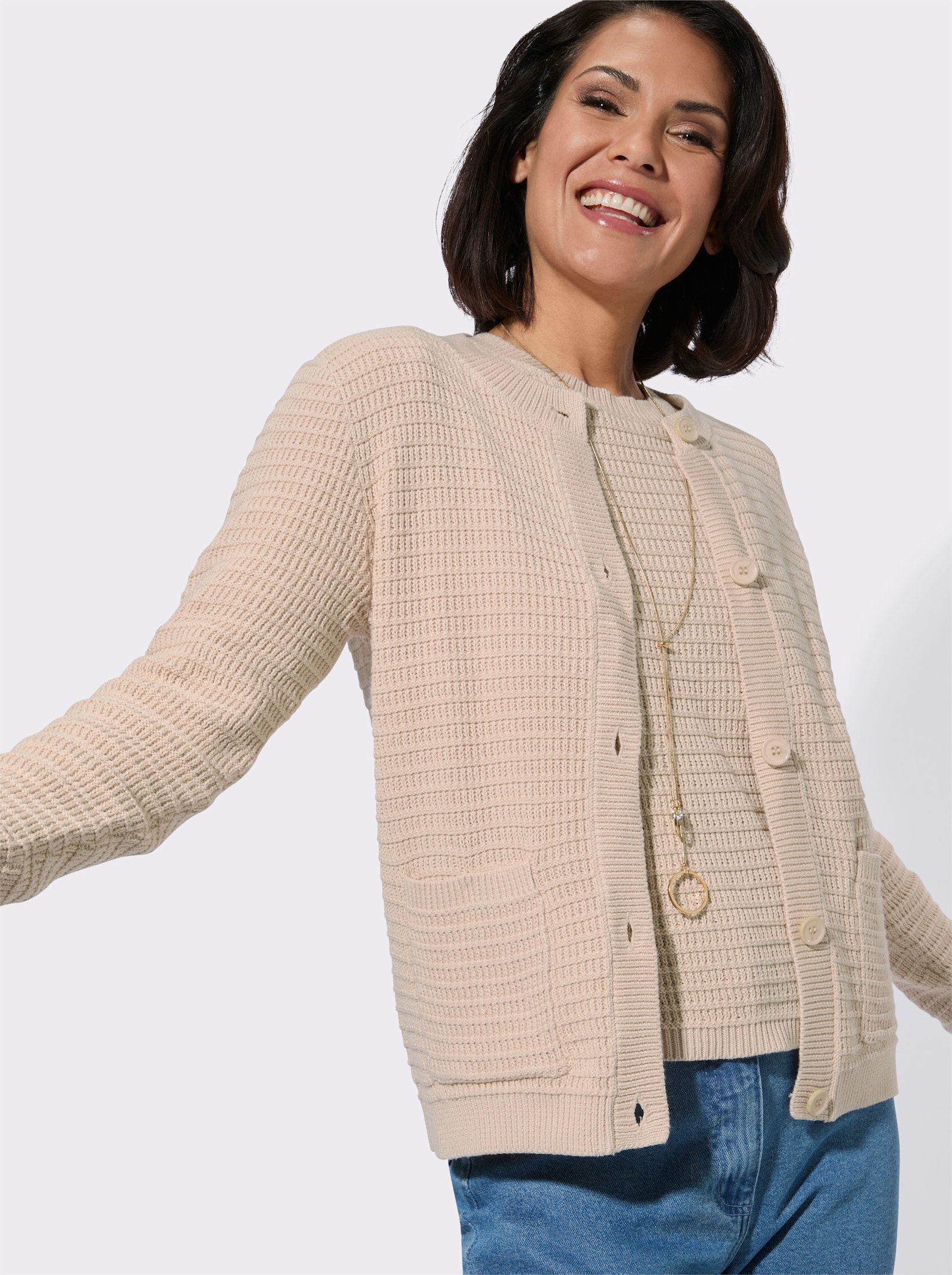 Twin-Set mit gerippten Abschlüssen - elfenbein