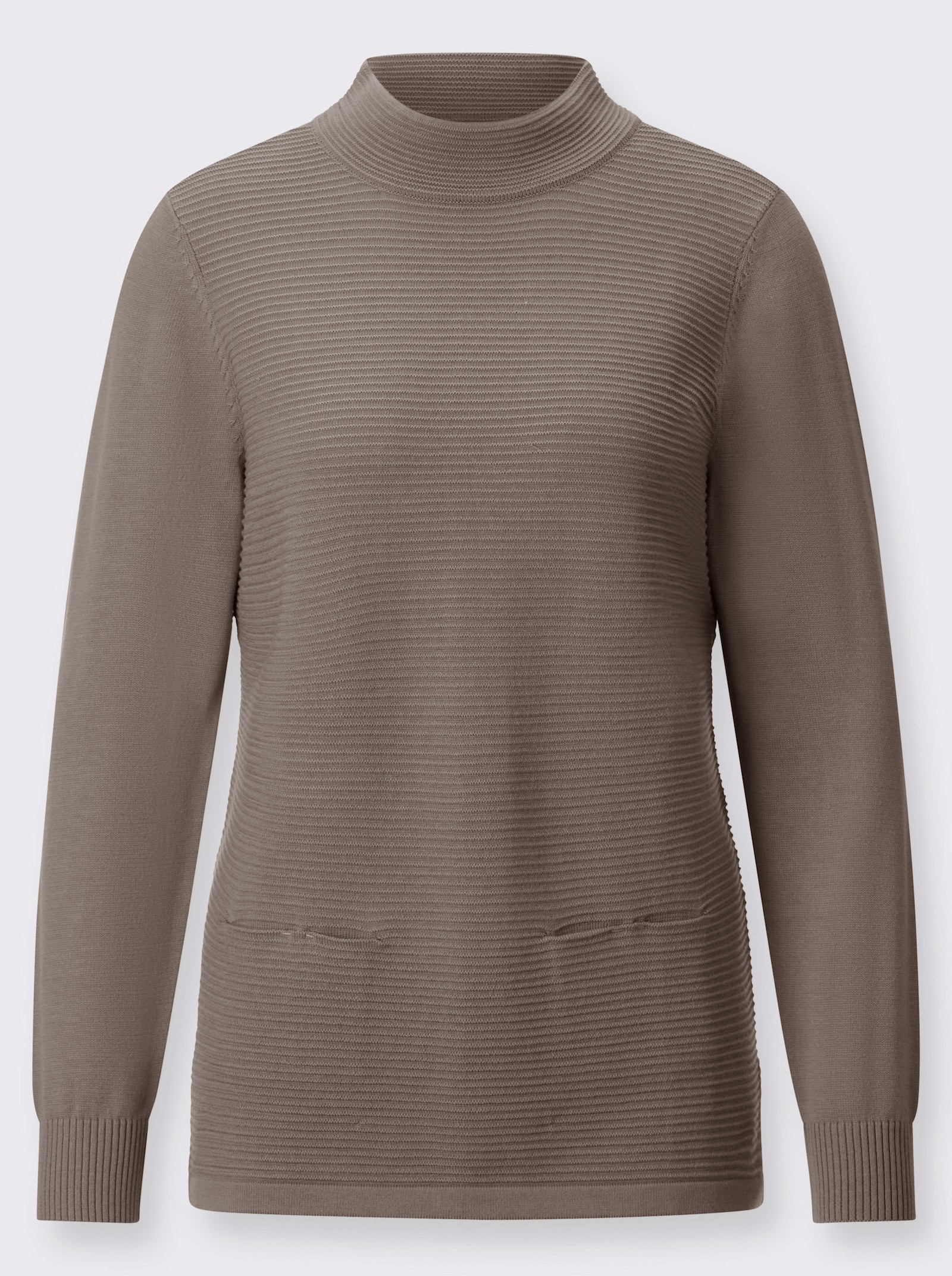 Stehkragenpullover mit eingearbeiteten Taschen - taupe