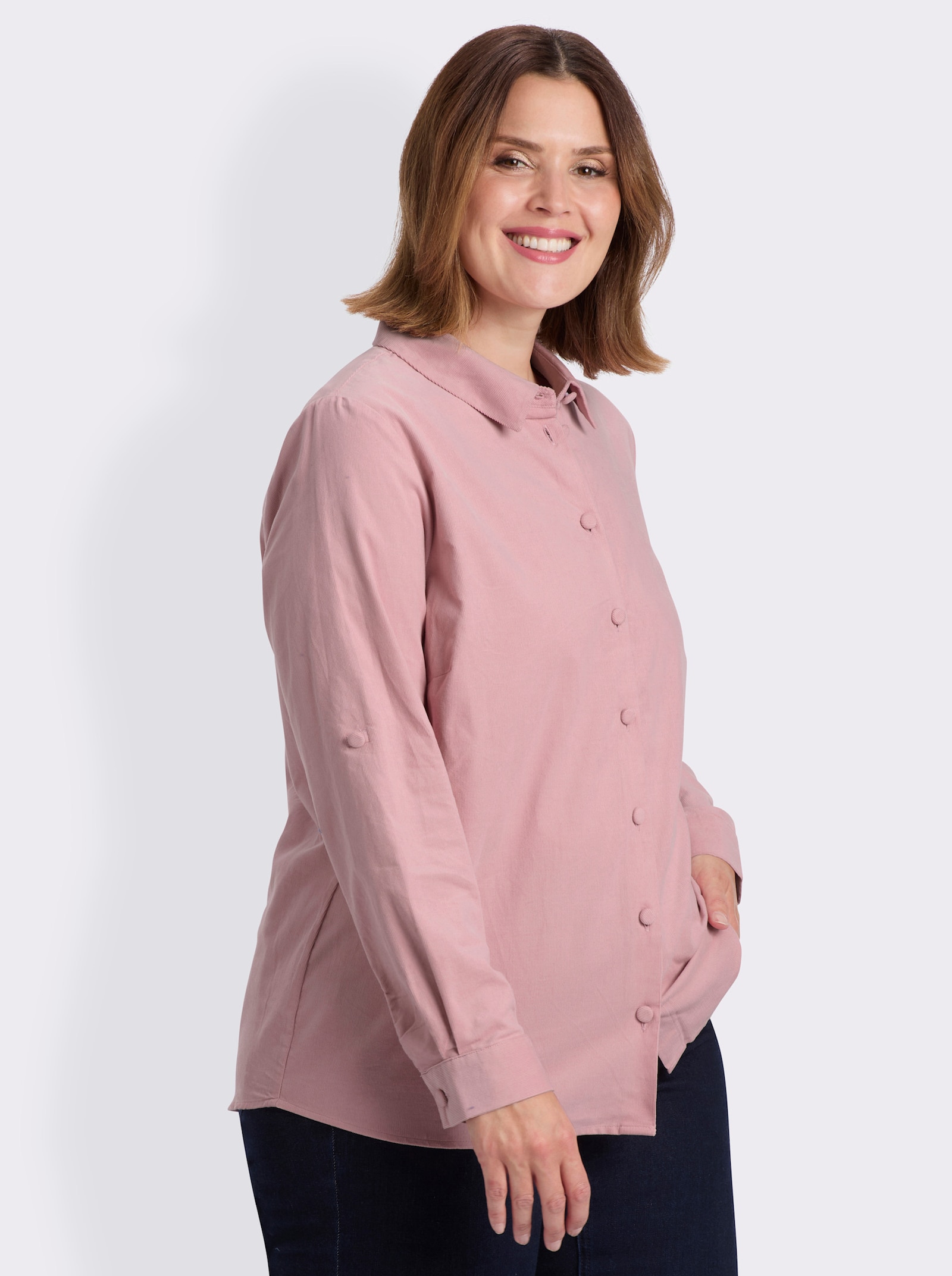 Hemdbluse in Cord-Qualität - hortensie
