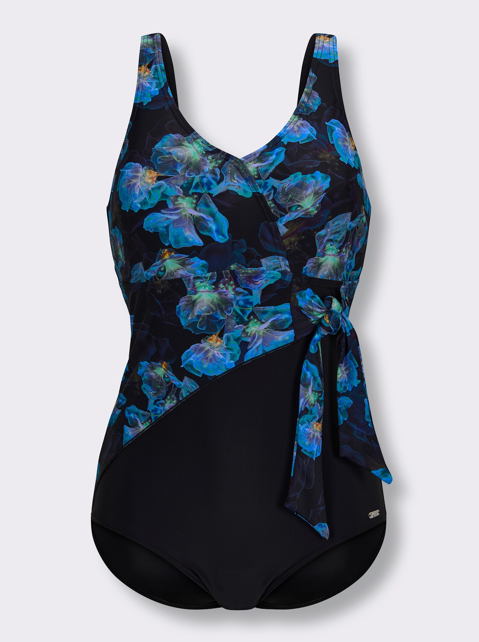 feel good Badeanzug in Wickeloptik - schwarz-topas