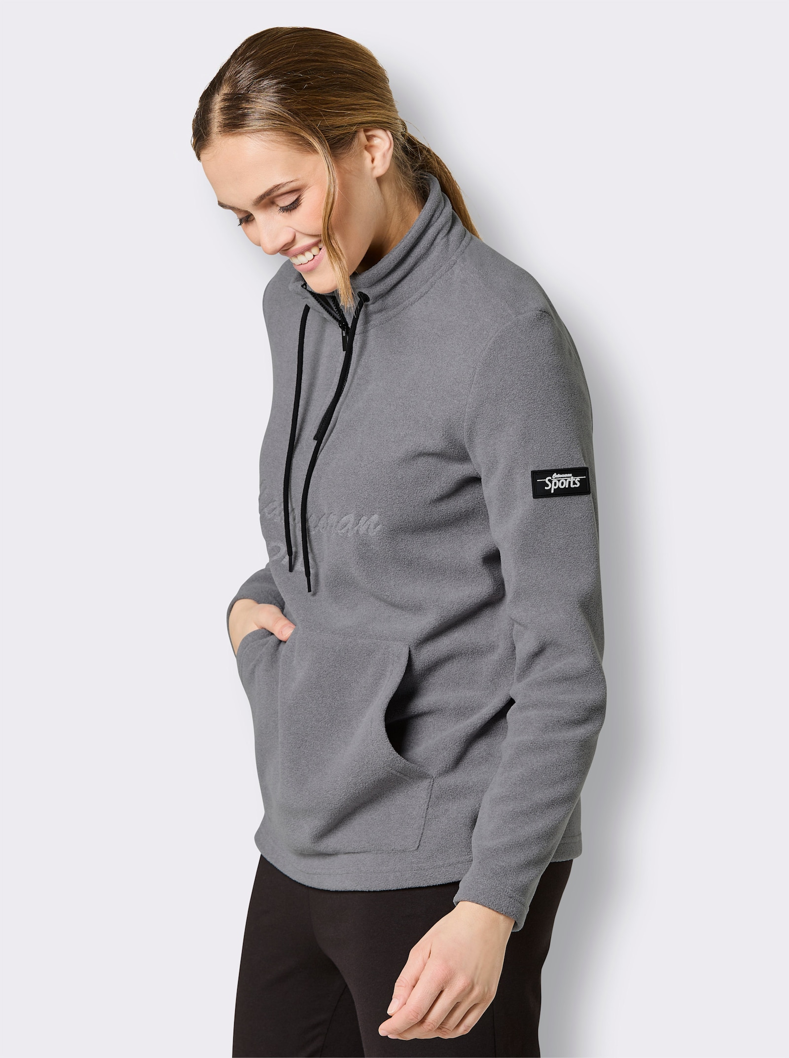 Catamaran Sports Fleecepullover mit weitenregulierbarem Stehkragen - grau-meliert