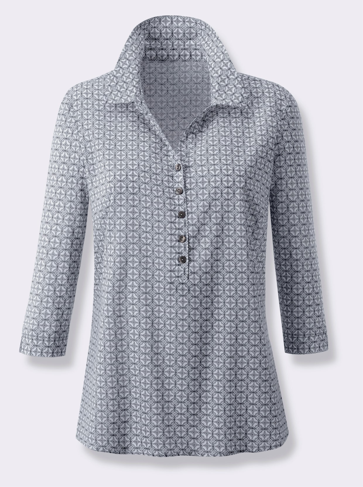 Schlupfbluse mit Minimal-Muster - marine-weiß-bedruckt