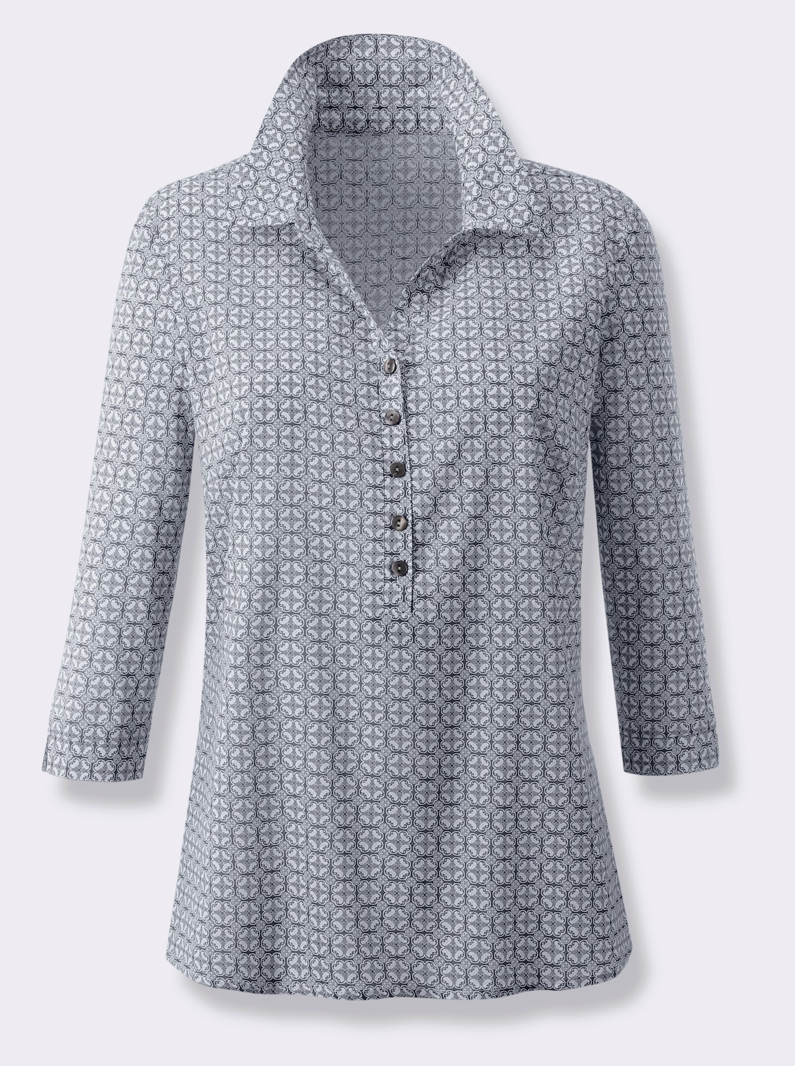 Schlupfbluse mit Minimal-Muster - marine-weiß-bedruckt