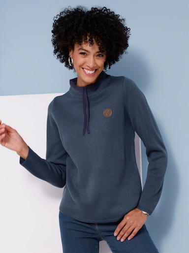 Stehkragenpullover mit Kontrast-Akzenten - rauchblau-marine