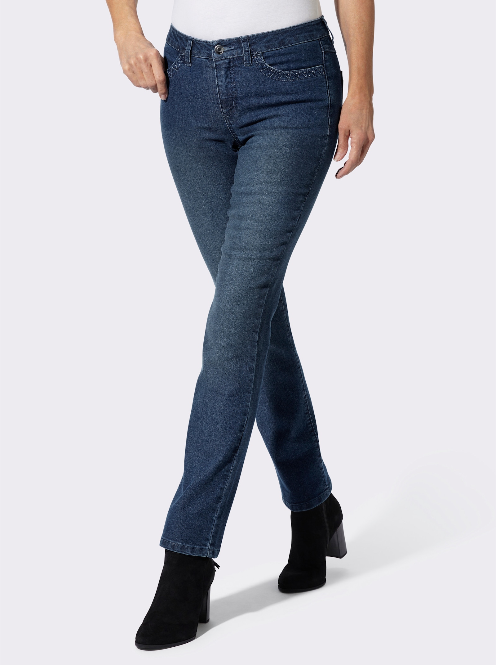 Jeans mit Stickerei auf den Taschen - blue-stone-washed