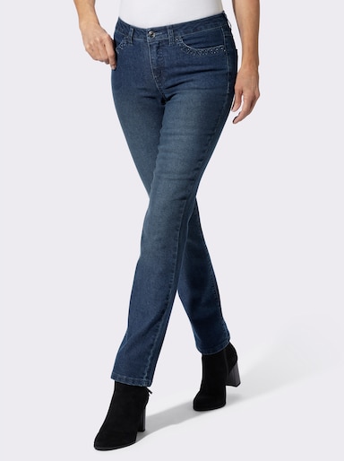 Jeans mit Stickerei auf den Taschen - blue-stone-washed