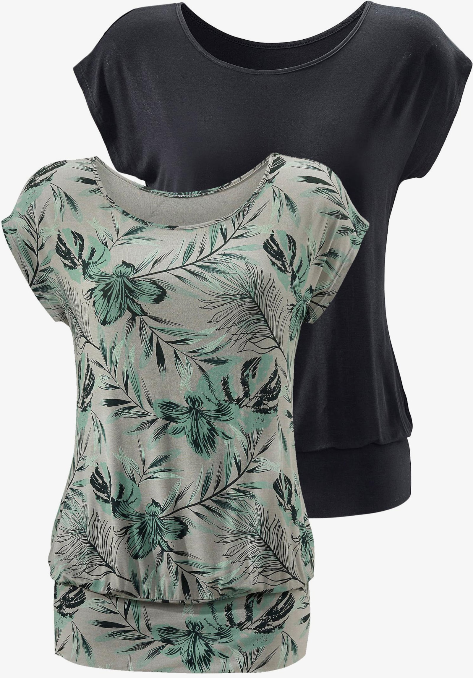 LASCANA Lang shirt - taupe/groen, zwart