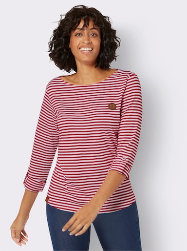 Ringelshirt mit Krempelärmeln - rot-weiß-geringelt