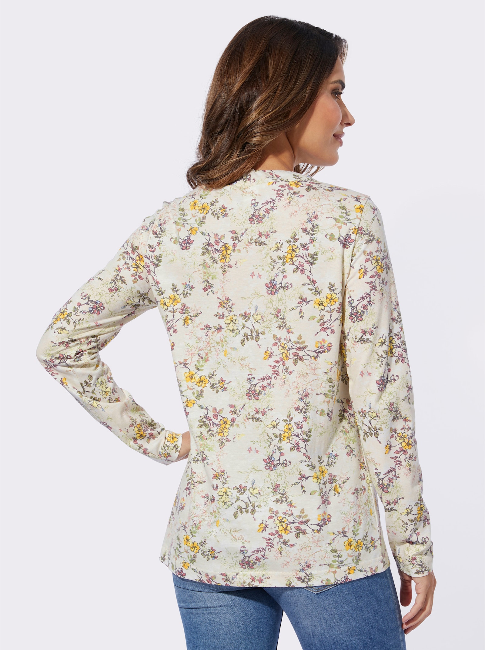 Shirt met lange mouwen en bindstrikje bij de hals - champagne geprint