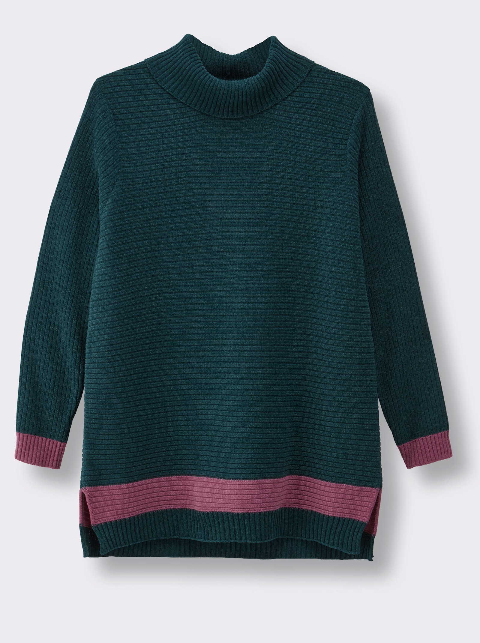 sheego Rollkragenpullover aus Chenille, mit Kontrastdetails - petrol-erika