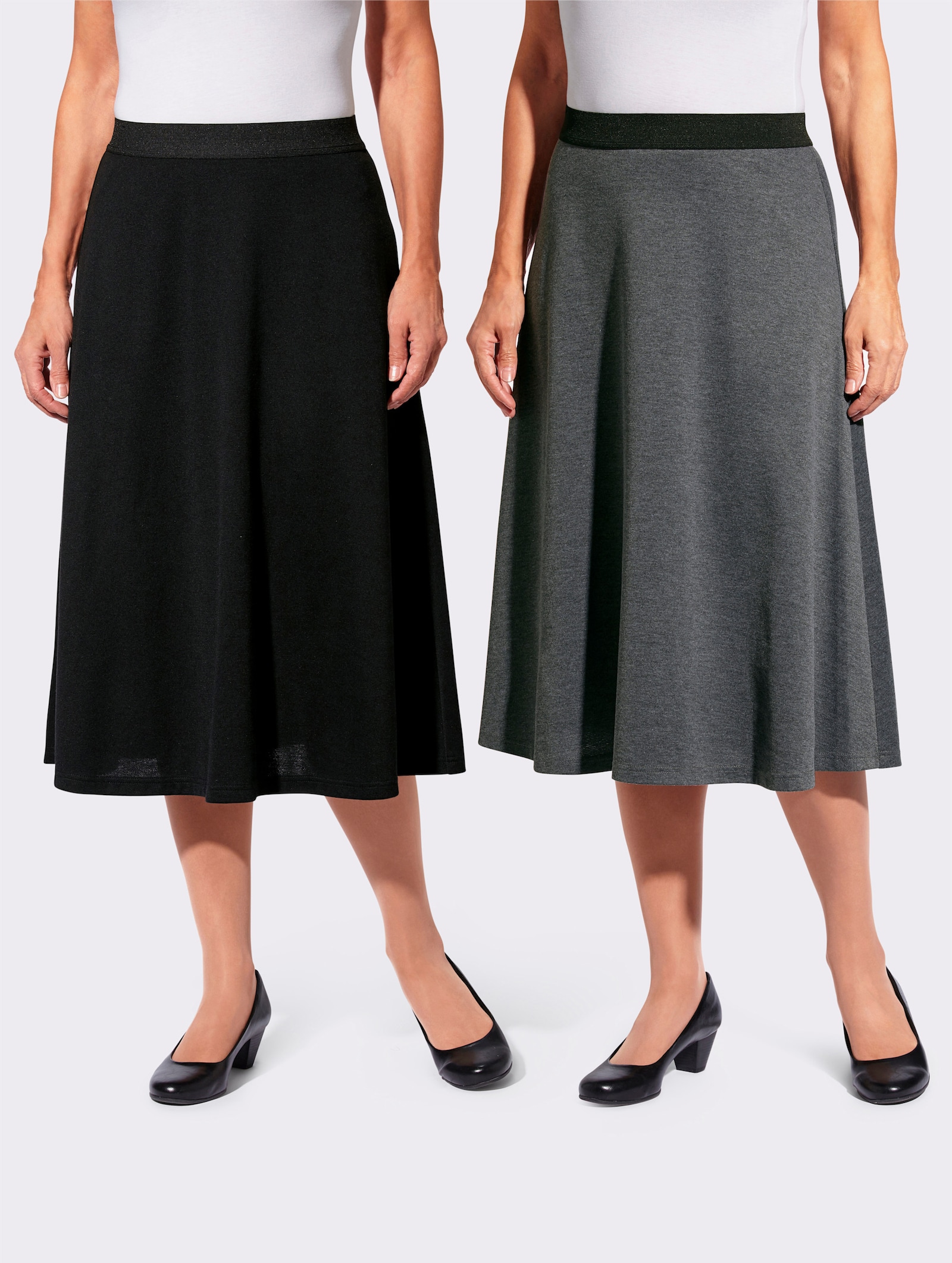  Jerseyrock mit Kontrastbund - schwarz + anthrazit-meliert