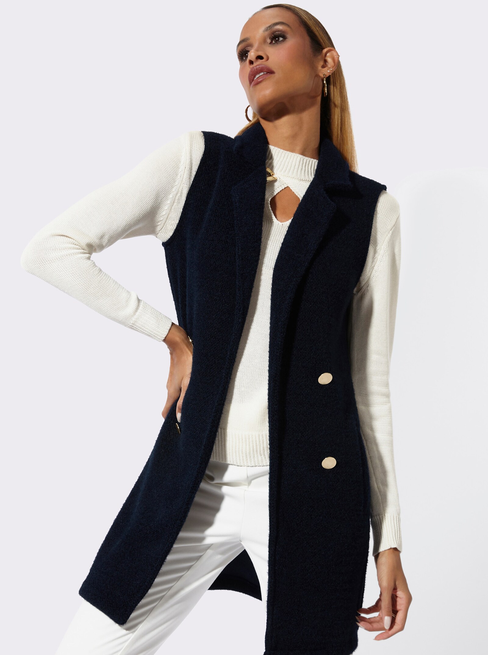 Strickweste in Longform - marine