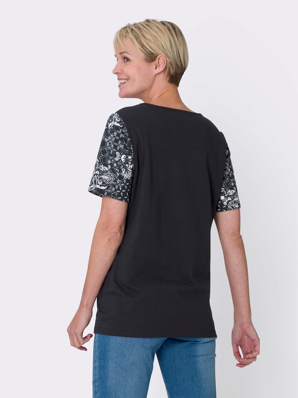 Lang shirt - zwart/wit geprint