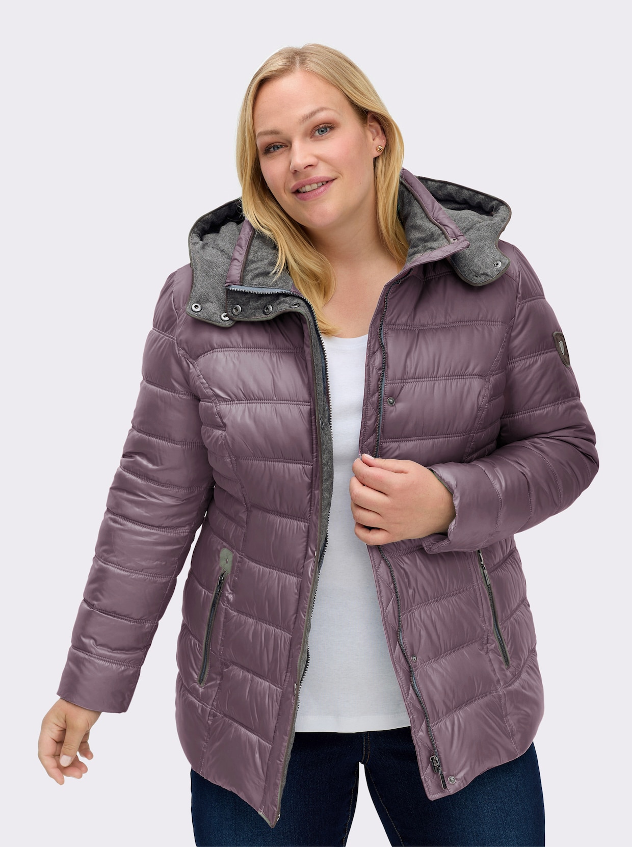 Steppjacke mit abnehmbarer Kapuze - mauve