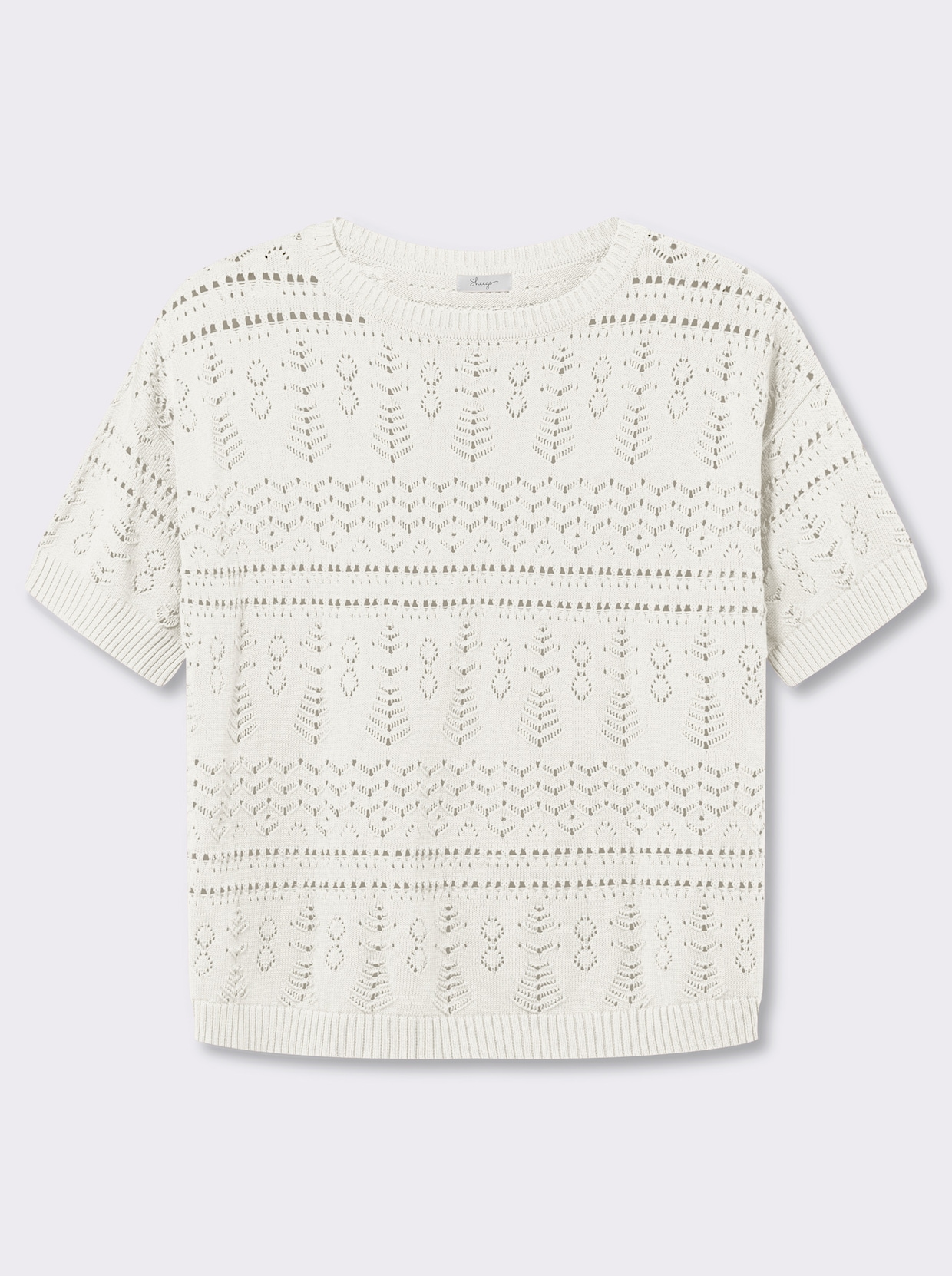 sheego Kurzarmpullover aus Ajourstrick - ecru