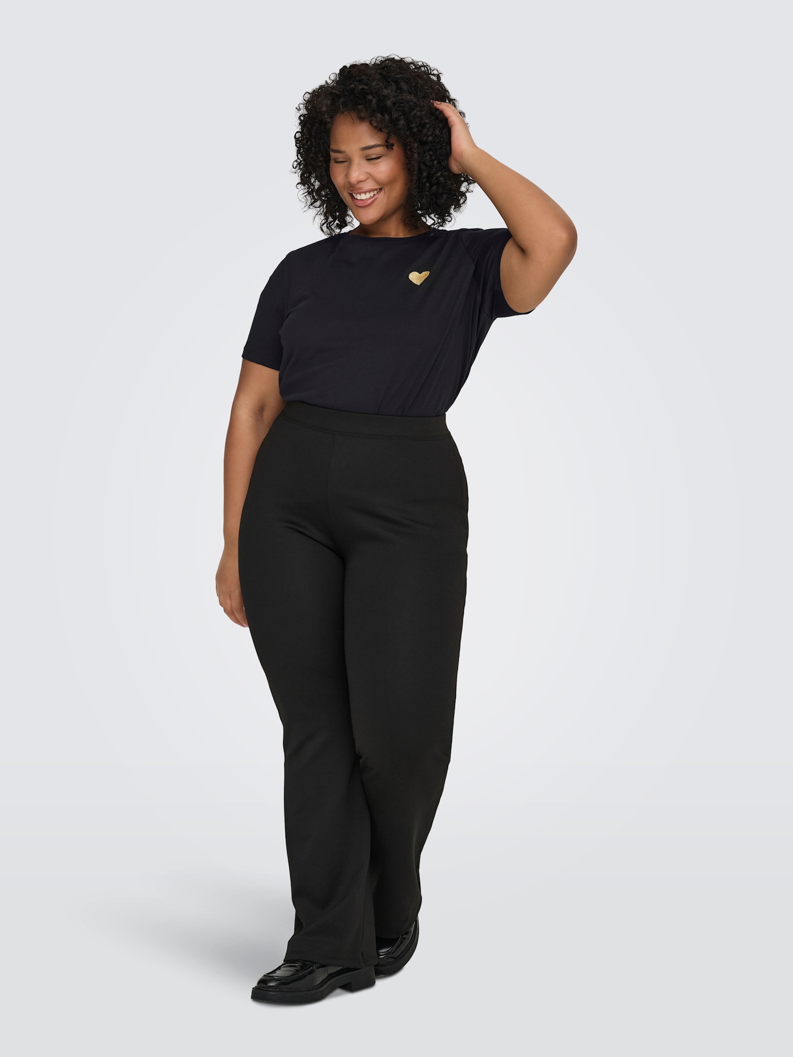 ONLY CARMAKOMA T-Shirt - black print:gold glitter heart