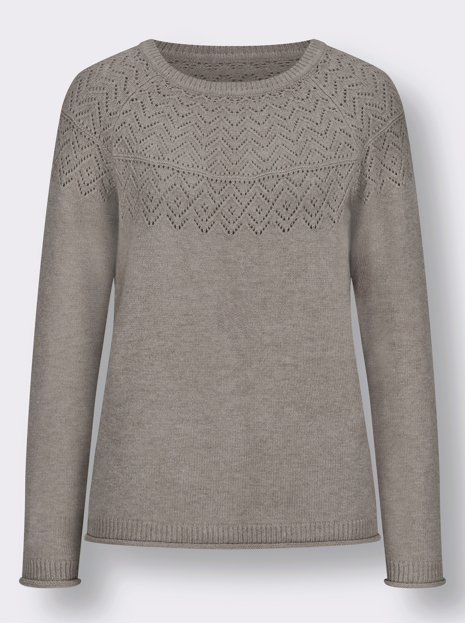 Ajourpullover mit Raglan-Ärmeln - taupe-meliert