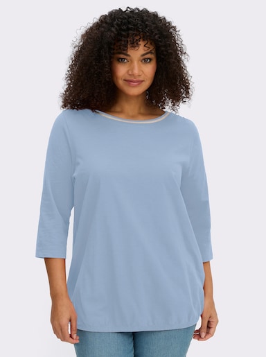 sheego 3/4-Arm-Shirt mit Glitzergarn am Ausschnitt - eisblau