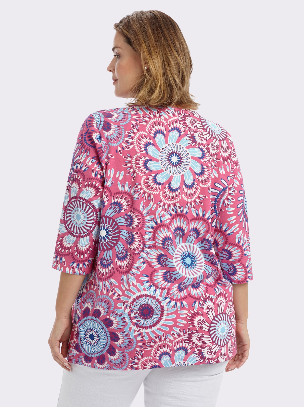Longshirt in leichter A-Linie - fuchsia-aqua-bedruckt