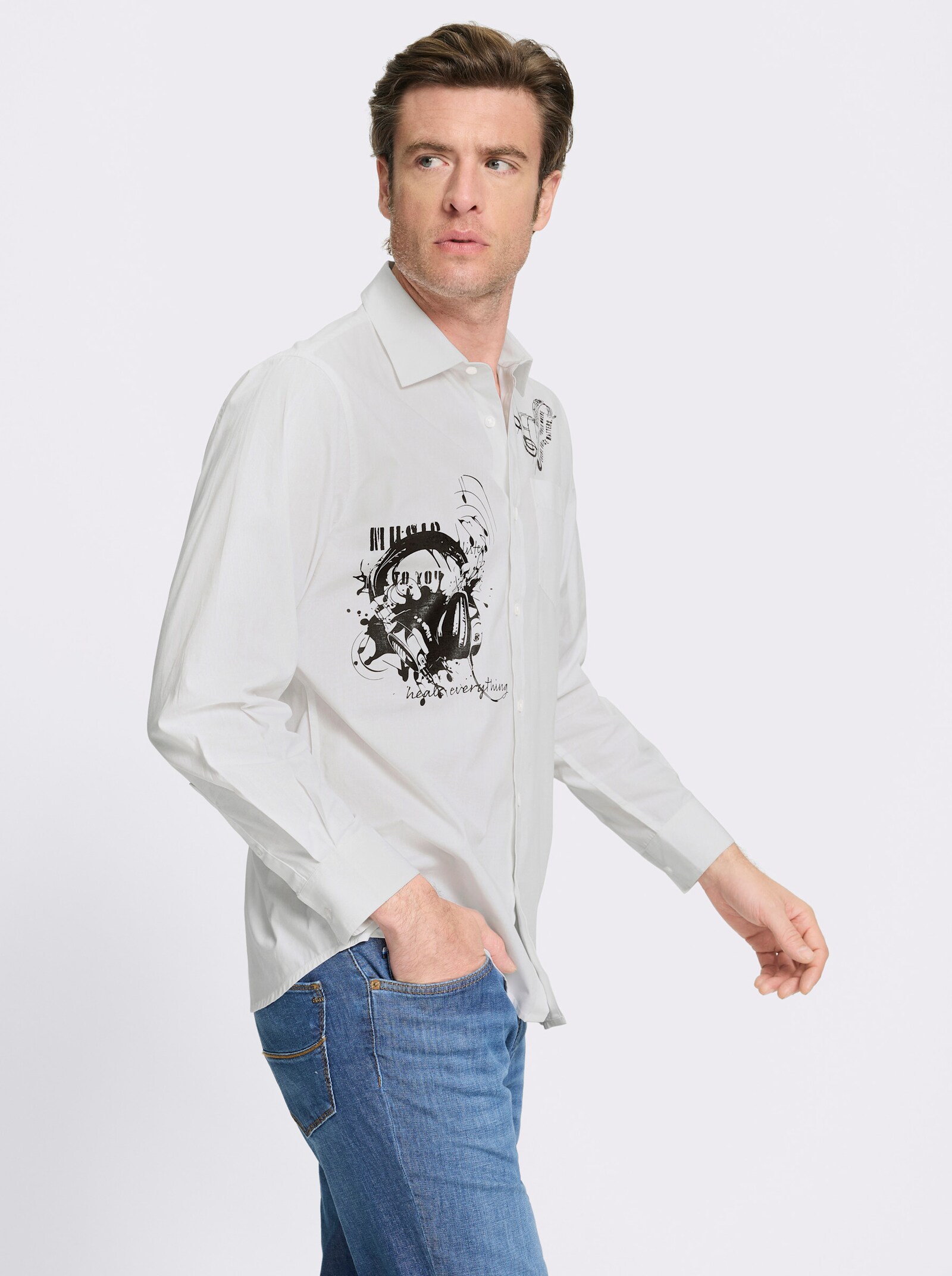 Catamaran Langarmhemd mit platzierten Prints, Baumwolle - weiß-bedruckt