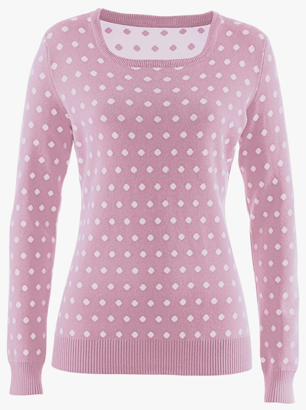 Pletený svetr - růžová-bílá-puntík