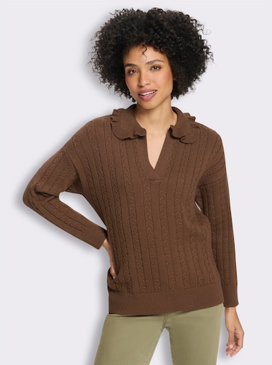 heine Langarm-Pullover mit Zopfmuster - braun