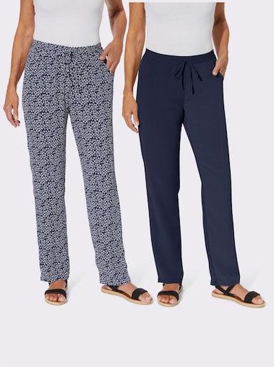 Broek, set van 2 - marine + marine/wit bedrukt