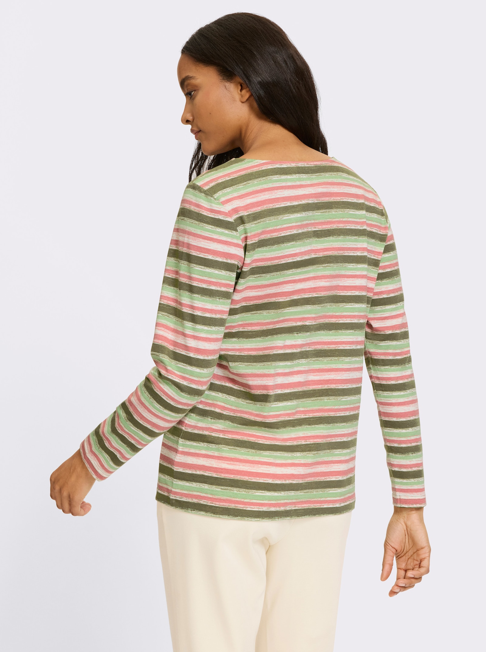 heine Shirt met lange mouwen in streepjeslook - kaki/rozenhout gestreept