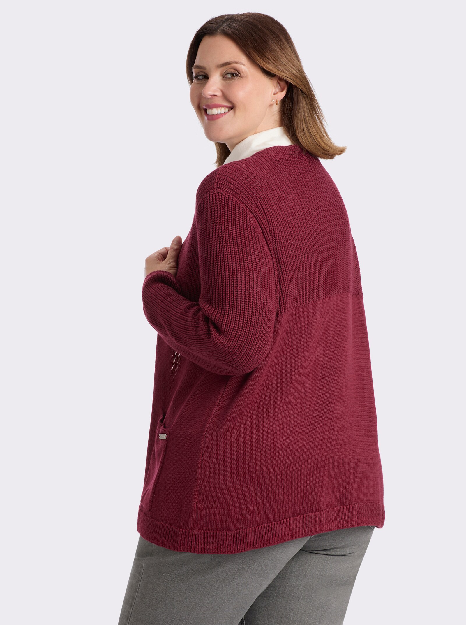 Strickjacke in langer, offener Form - dunkelrot