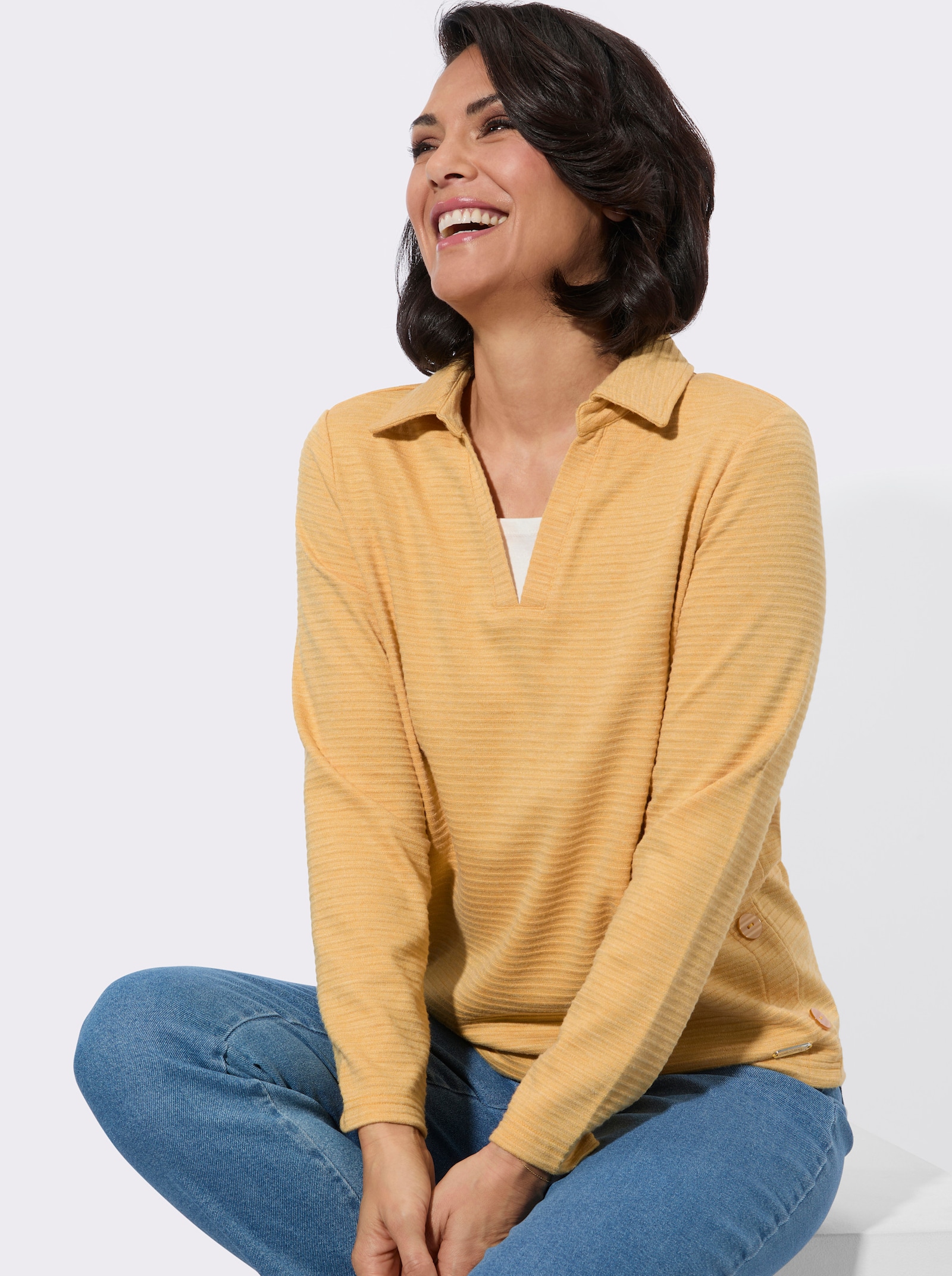 Poloshirt mit seitlicher Knopfleiste - ocker-meliert