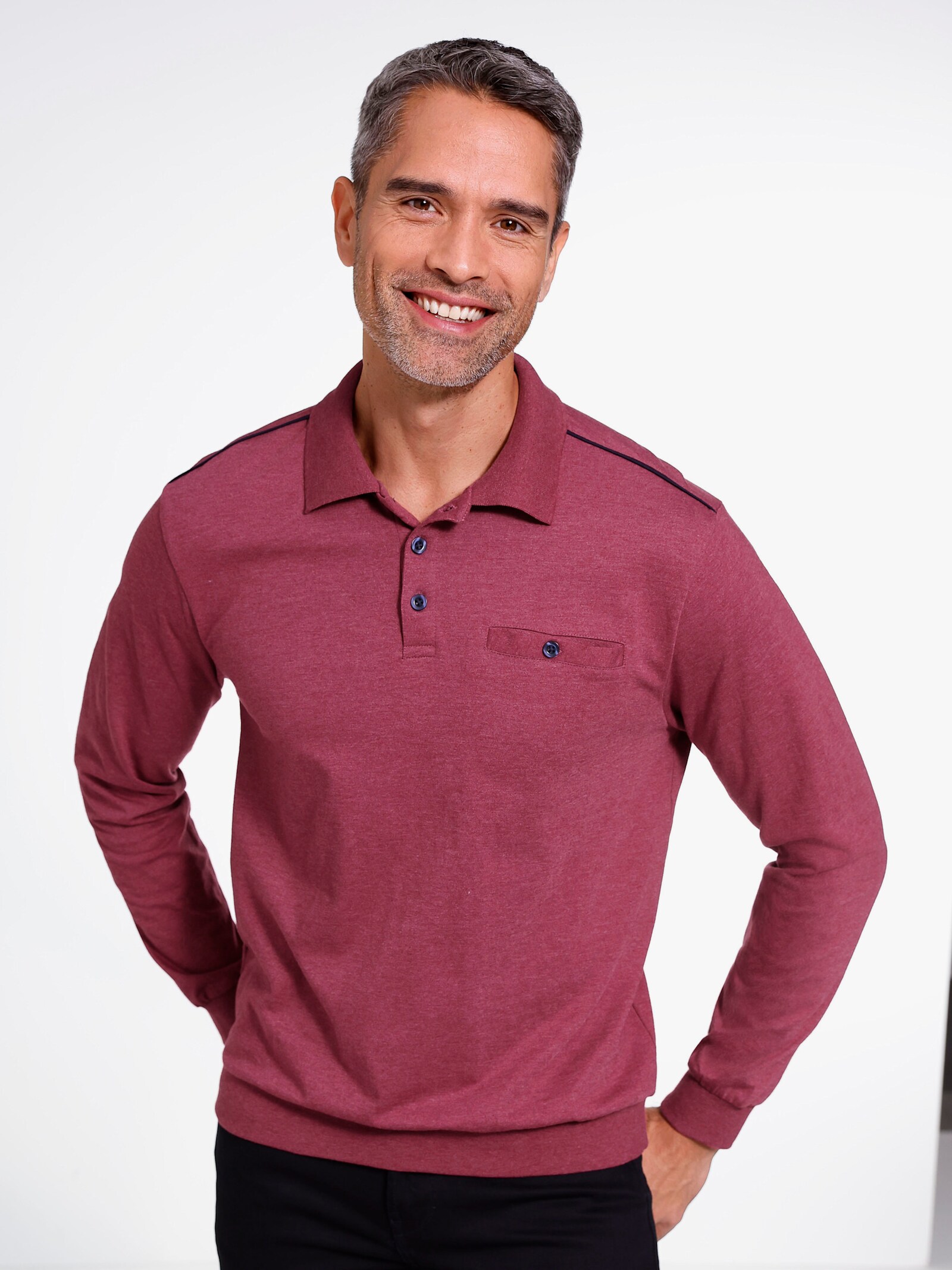 Mikina s krátkou knoflíkovou lištou - bordó-melír