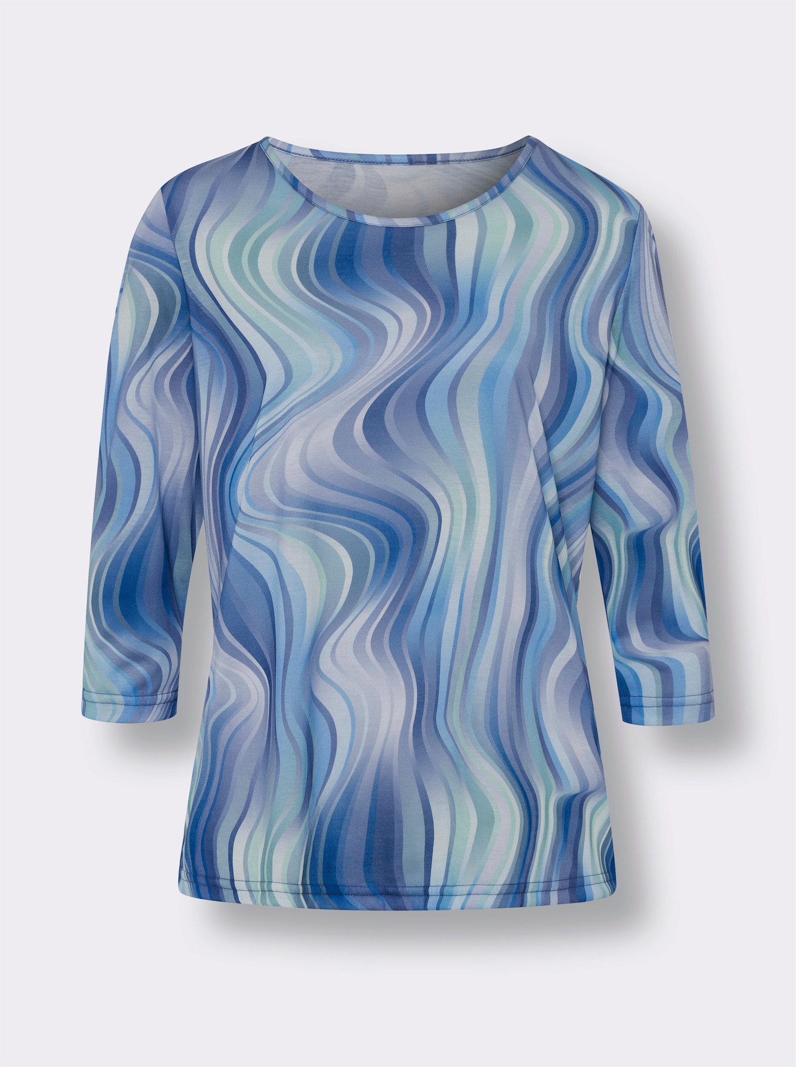 Shirt met lange mouwen in golfdessin - aqua/duivenblauw bedrukt