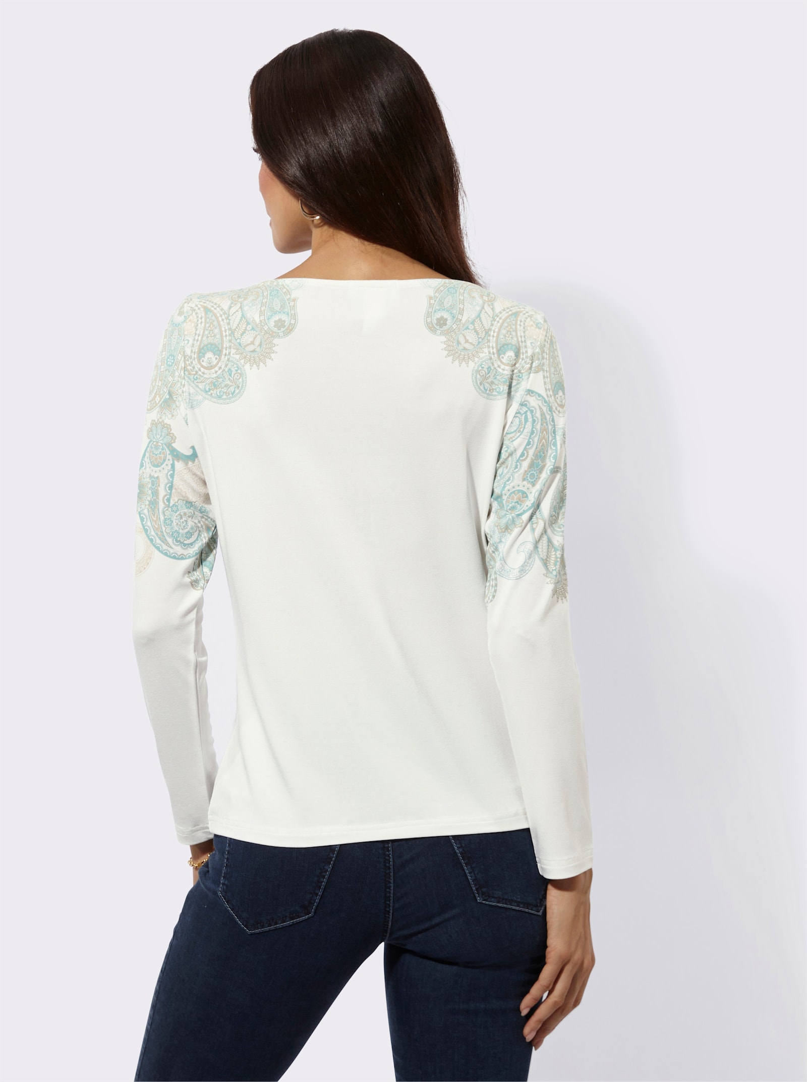 Langarmshirt mit platziertem Paisley-Druck - ecru-salbei-bedruckt