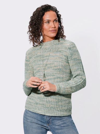 Stehkragenpullover im Grobstrick - kalkmint-jade-gemustert
