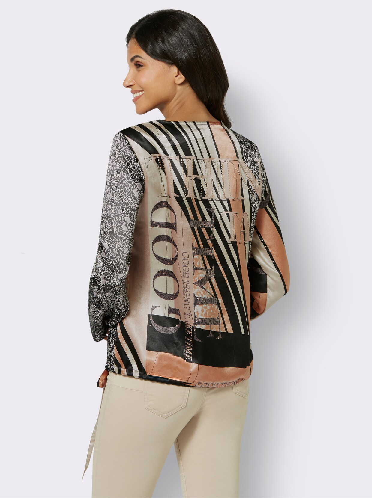 Comfortabele blouse - zwart gedessineerd