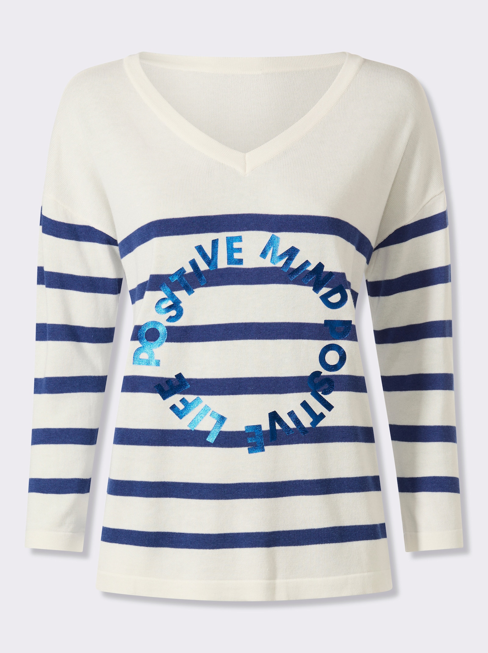 heine Pullover van fijntricot met streepjesdessin - koningsblauw/ecru gedessineerd